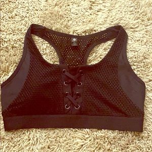Black mesh sports bra.